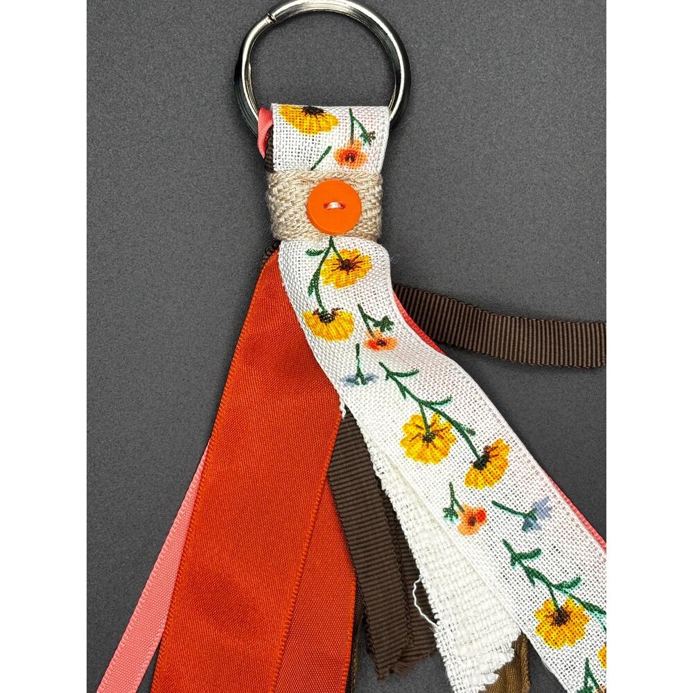 Handmade Ribbon Keychain: Floral Accent, Fall Accessory